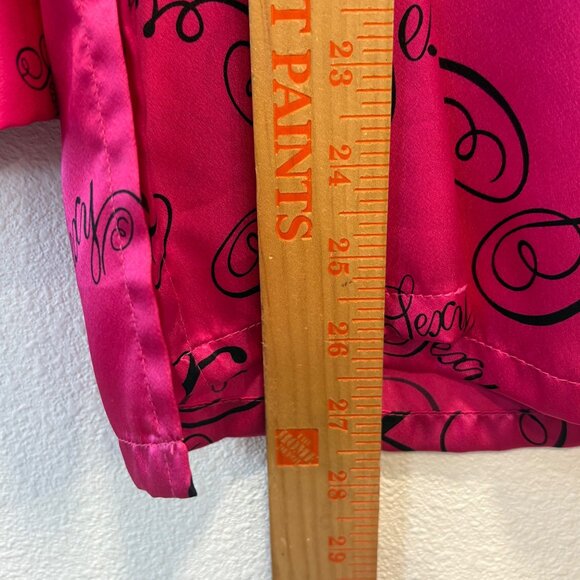 Victorias Secret Pink Satin Pajama Top SEXY  Black Script Print Size Sm Pocket - Picture 5 of 6